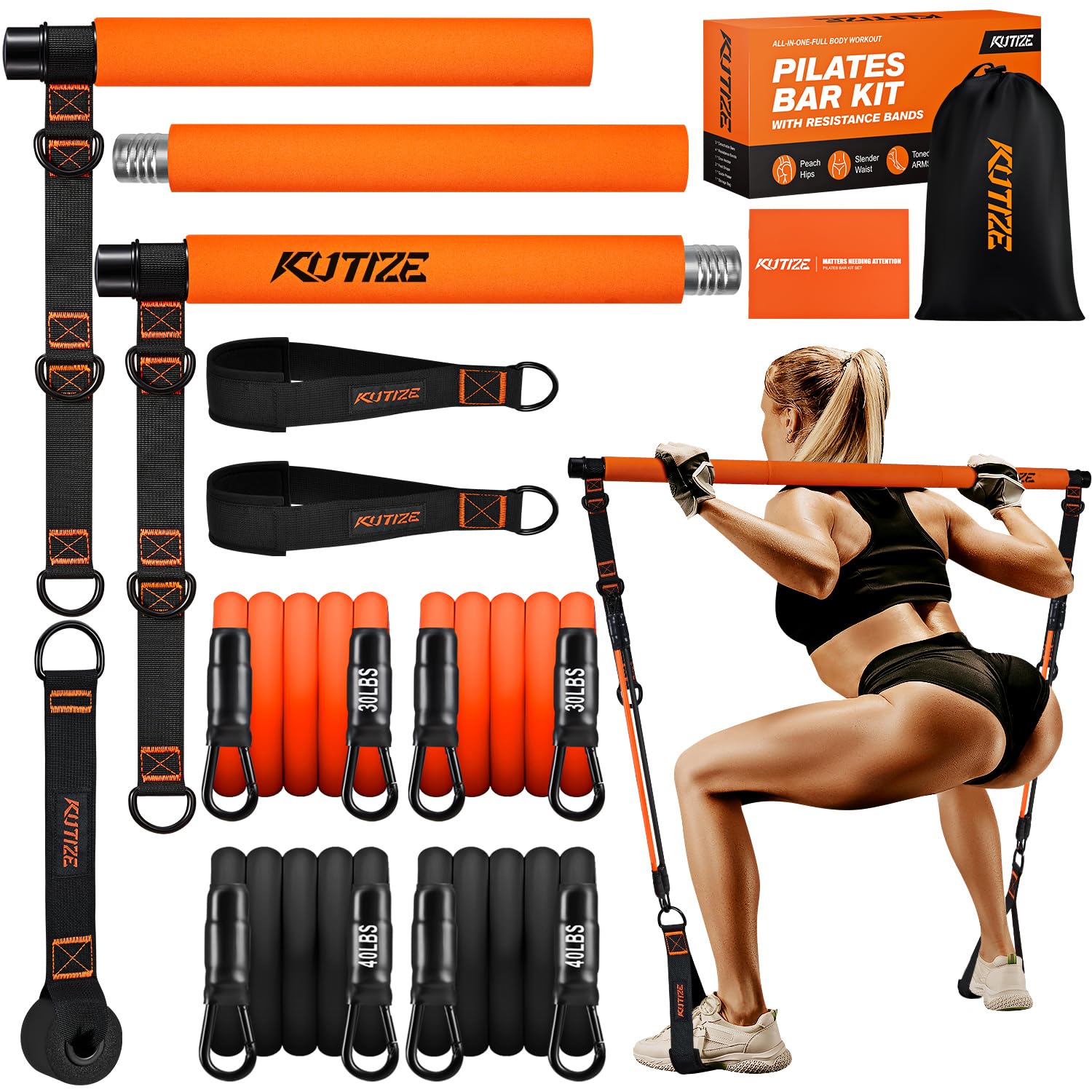 KUTIZE Pilates Bar Kit with Resistance Bands, Portable Pilates